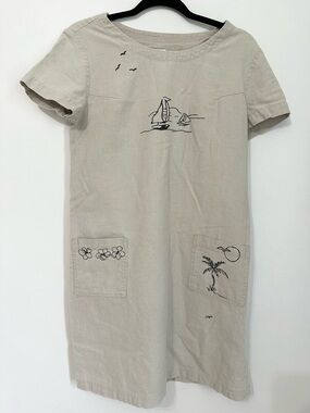 Vintage Y2K Christopher & Banks Sz 6 Linen Blend Sailboat Boat Midi Shift Dress